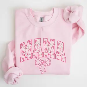 Coquette Mama Pink Bow Sweatshirt, Trendy Soft Girl Crewneck, Girly Aesthetic Cozy Sweater, Cute Mothers Day Gift for Women - LORA ATCHER