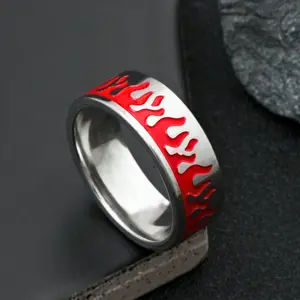 1pc Men's Fashion Personality Red Flame Ring Suitable For Everyday Wear, Burning Fighting Spirit Jewelry Gift For Holiday/Boyfriend