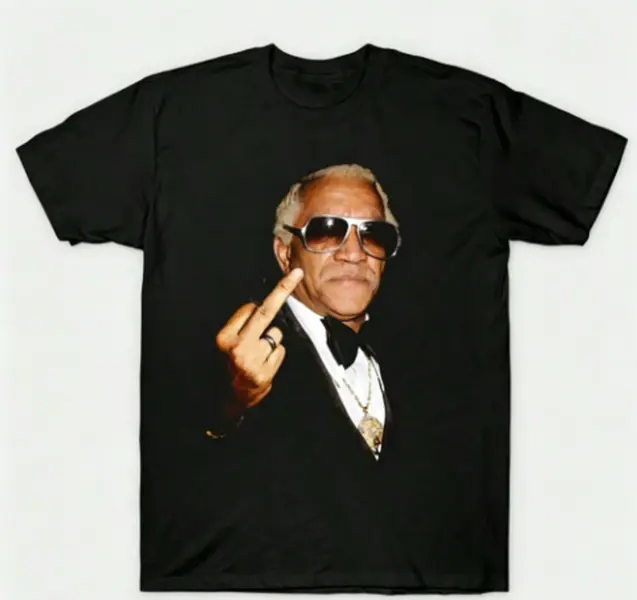 Vintage Redd Foxx Graphic T-Shirt, Unisex 100% Cotton Classic Short Sleeve Round Neck Streetwear Top for Sanford and Son Fans, Tops, Shortsleeve, Casual, Crew Neck, Fans Of Classic Comedy, Middle Finger Portrait, Tee, Redd Foxx Art, Unisex Cut, Medium Len