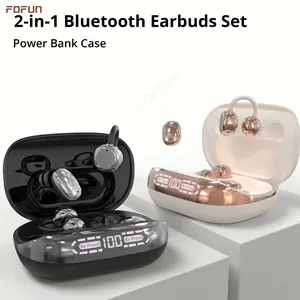 FOFUN F20 Wireless Headphones With Power Bank Case, Sleep & Clip-On Earbuds Included, Reverse Phone Charging, Ideal for Sports & Sleep, Earphones for Music & Calls, Compatible with Android & iOS