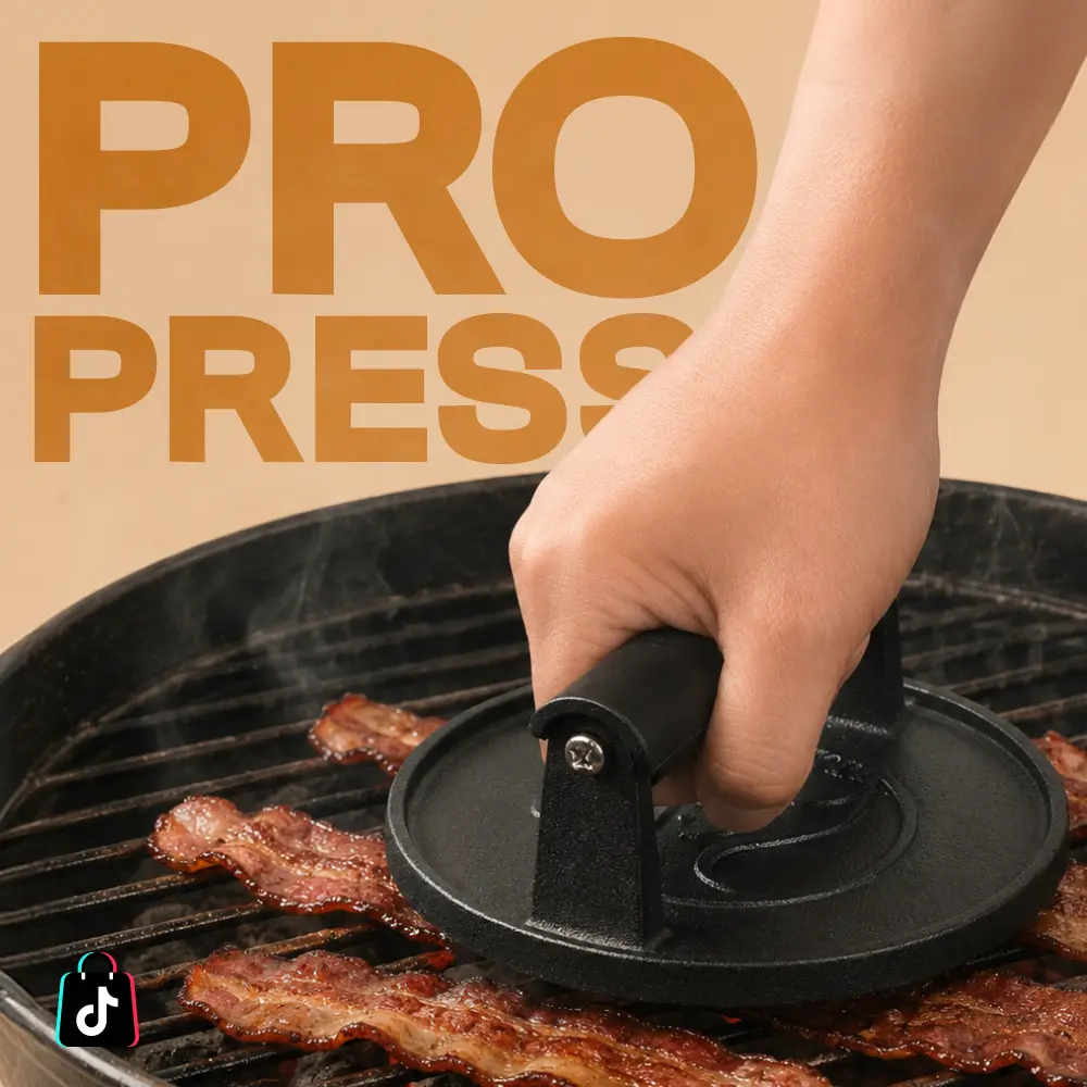 Gourmet Easy Smash Burger Press for Griddle, Heavy Duty Hamburger Press w/Heat Resistant Handle, Cast Iron Grill & Bacon Press, Burger Smasher