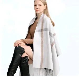 Luxury Plaid Cashmere Scarf for Women with Tassels - Warm Pashmina Shawl