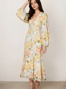 2026 New Arrival Long Sleeve Bodycon Dress, Tailored Fit Maxi Dress with Floral Print, Women's Fashionable Evening Gown, Elegant Party Wear