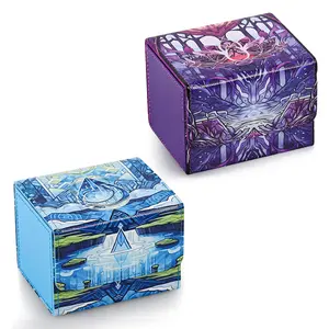 2 PCS Card Deck Box for MTG, Trading Cards Storage Box Holds 120+ Sleeved Commander Deck, PU Leather Card Box Suits TCG Magic with 2 Dividers