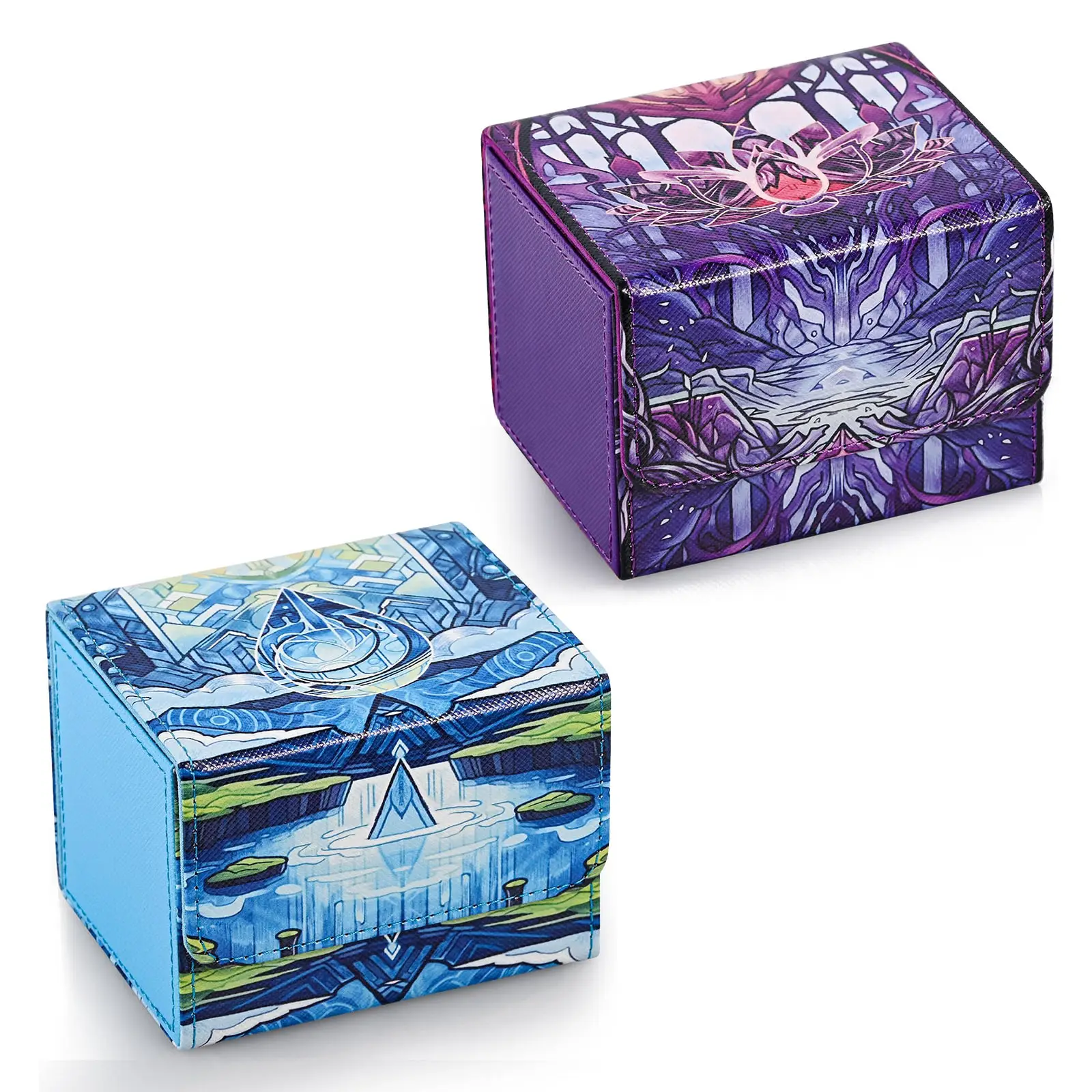 2 PCS Card Deck Box for MTG, Trading Cards Storage Box Holds 120+ Sleeved Commander Deck, PU Leather Card Box Suits TCG Magic with 2 Dividers