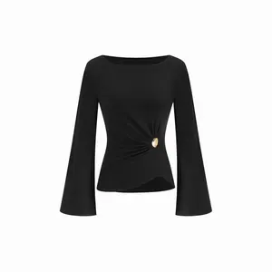 Cider Boat Neck Metal Detail Top