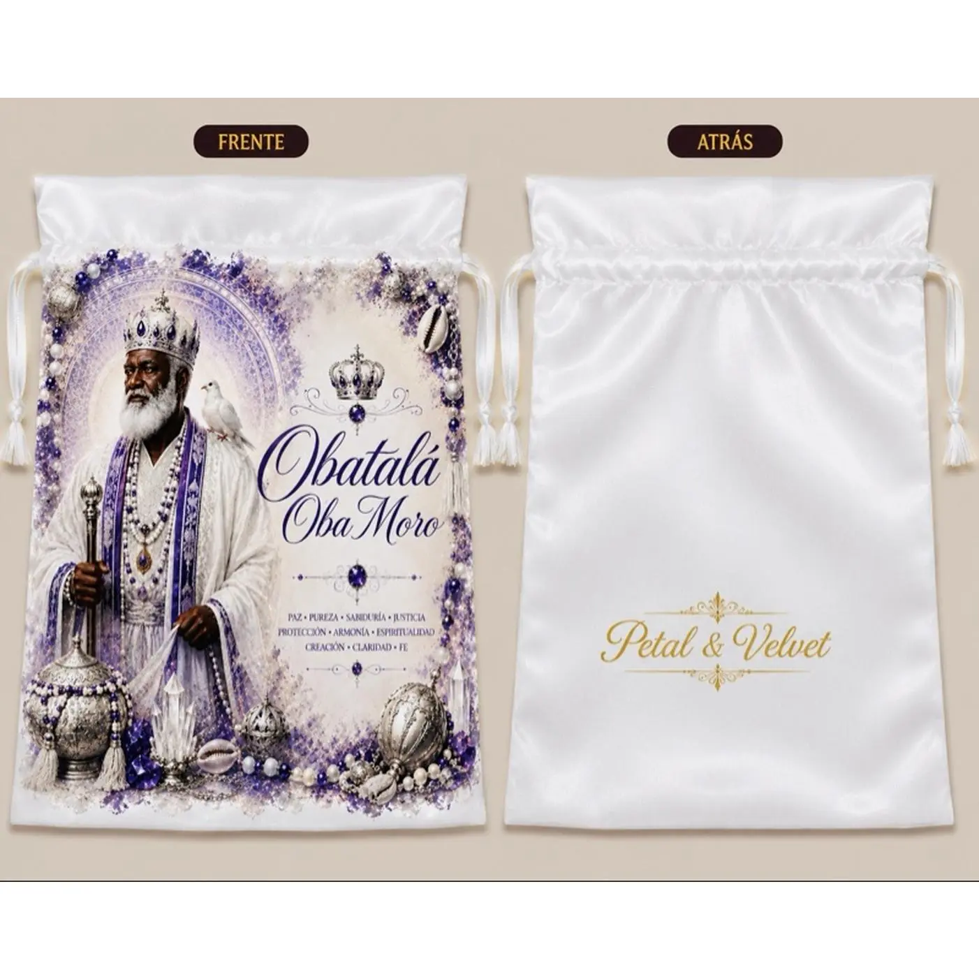 Petal & Velvet Custom Orisha Design Bag (pack of 5) for Spiritual Items Jewelry Accessories Reusable Lightweight High-Quality Print