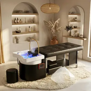 Baasha Professional Massage Shampoo Bed with Steaming & Water Circulation Function Light Therapy, Comfortable Memory Foam, Head Spa Equipment, Facial Shampoo Bed with Bowl