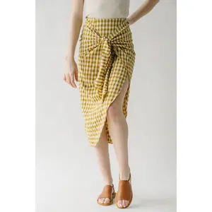 The Yancy Gingham Patterned Skirt in Mustard + White