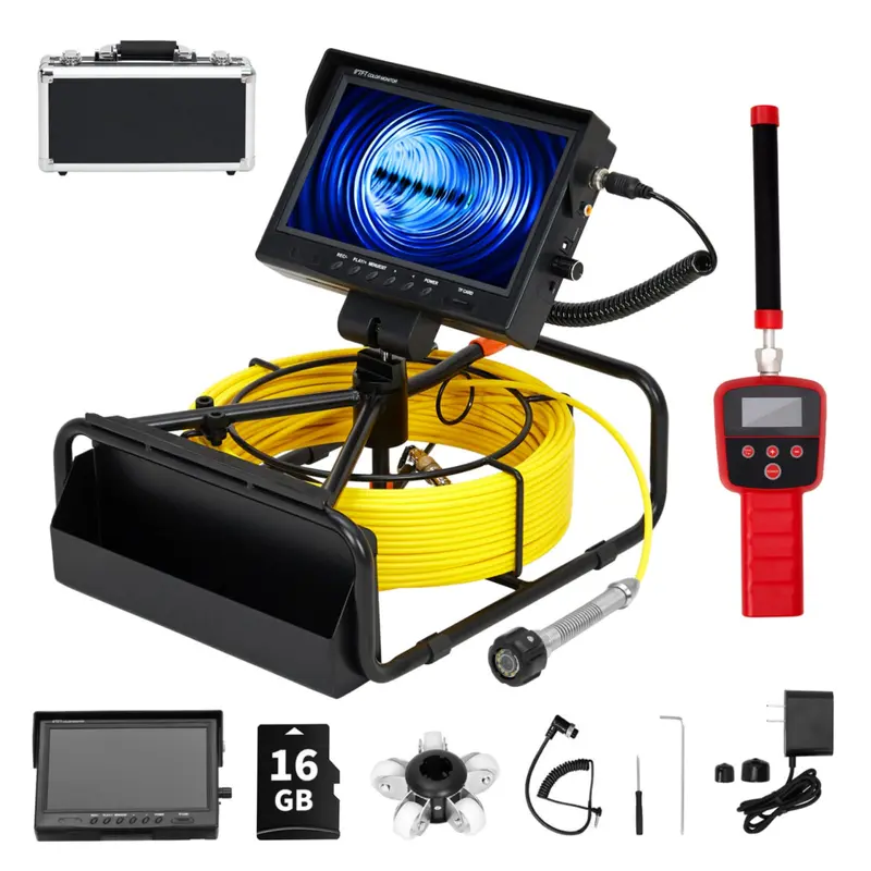 Garvee Sewer Camera with 512Hz Locator & Distance Meter – 100Ft Pipe Inspection Camera with 9” 1080p Monitor, IP68 Waterproof Borescope Snake, 12 LED, DVR Recording & 16GB SD Card for Drain, Plumbing, Ducts