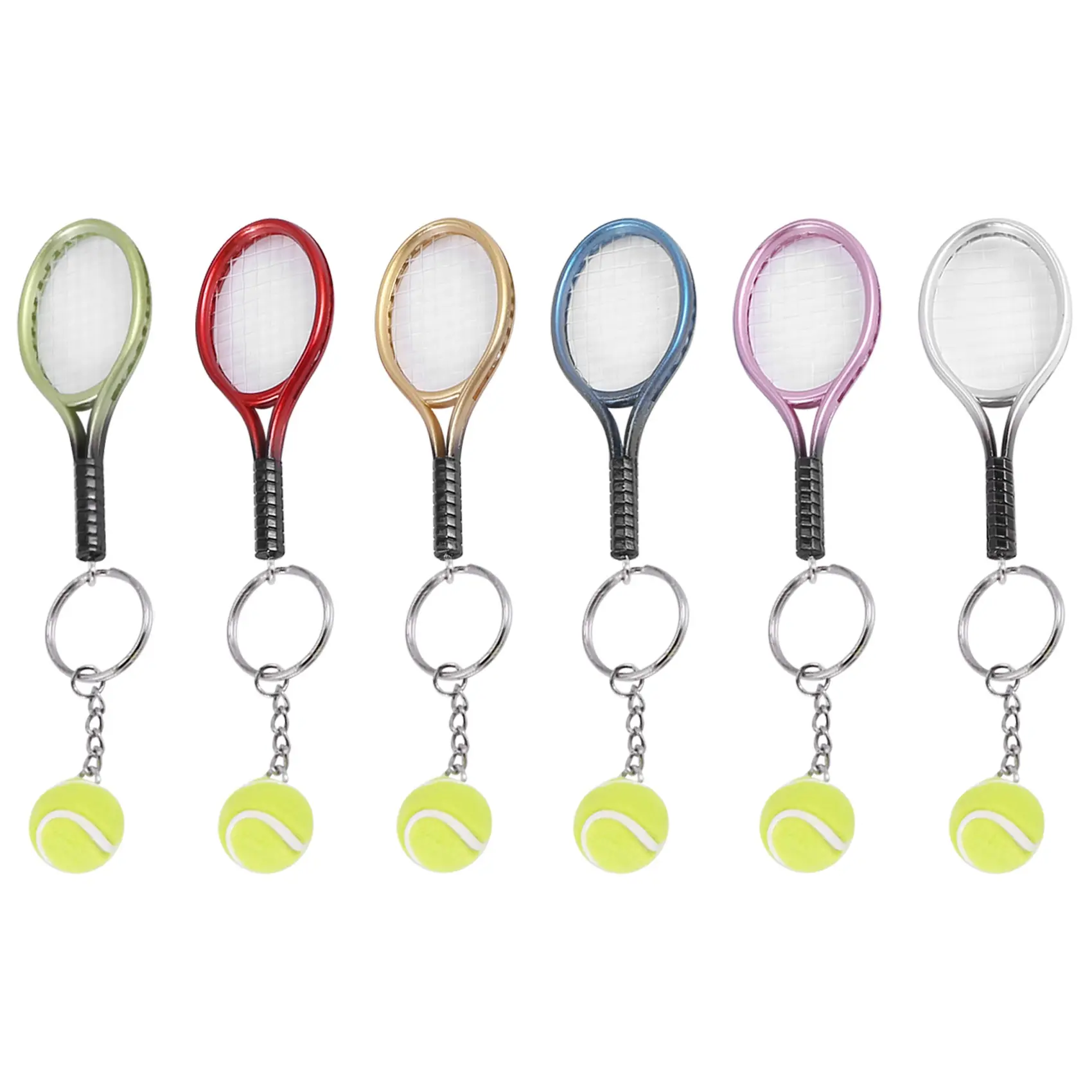 6Pcs Fashion Lightweight Durable 3D Miniature Tennis Shape Keychains - 9.5x3.5cm Plastic Body with Buckle, Sport Fan Bag Pendant Accessories, Household Appliance Part Advertisement Souvenirs for Friends