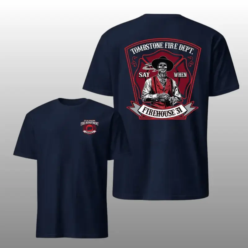 Grim Firefighter Skull Extinguishing Flames Graphic T-Shirt, Dual