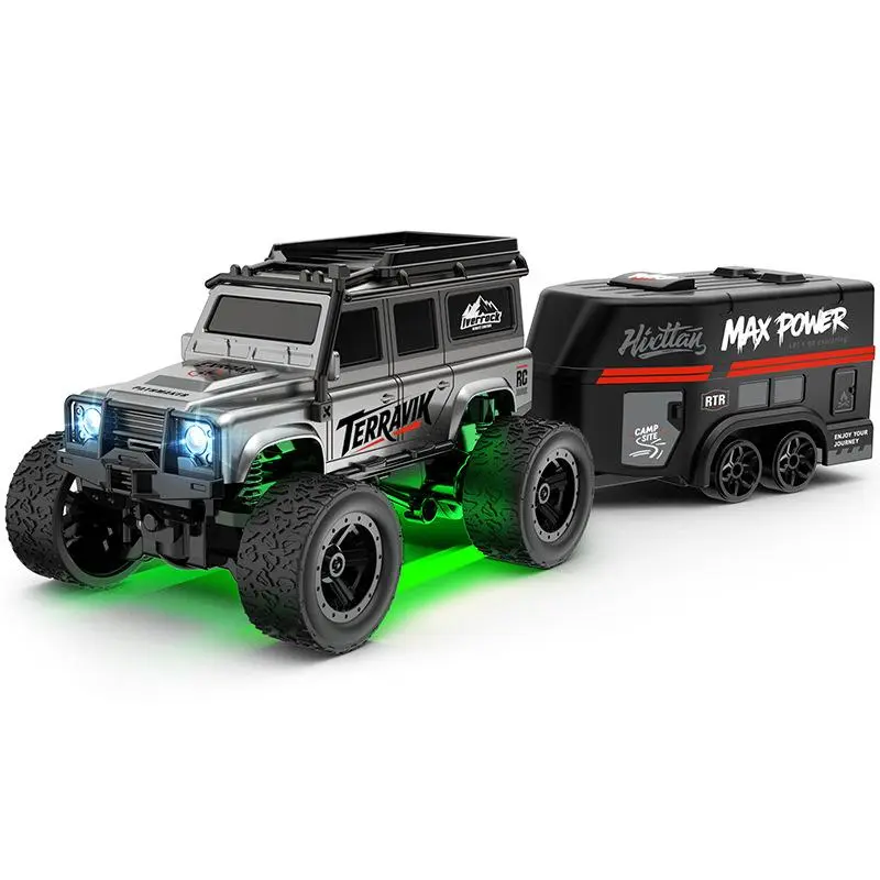 SKYQITIAN 1:64 Scale 4-Wheel Drive RC Crawler Car - Simulated Trailer, High-Speed LED Toy, Off-Road Climbing, Conquers Books, Obstacle Course Ready Remote Control Truck for Boys