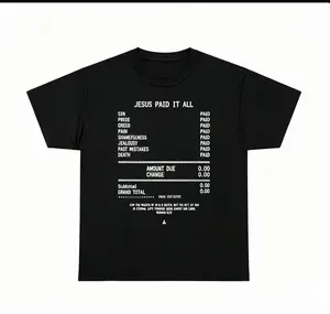 "Jesus Paid It All" Receipt Graphic Christian Faith Oversized T‑Shirt, Religious Inspirational Streetwear Top for Men Women