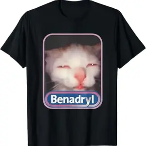 Benadryl Meme Cat Benny Cute & Funny Meme Quote T-Shirt Black-Hoodie-front Black-Sweatshirt-front