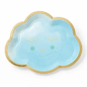 Oh Baby! Cloud-Shaped Metallic Plates - Blue & Gold, 8 Pack