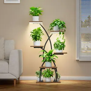 36" Tall Minimalist Standing Plant Rack with Grow Light - 6-Tier Corner Plant Stands for Indoor Plants Multiple, Metal Curved Flower Holder Display Rack for Patio, Balcony, Home Decor