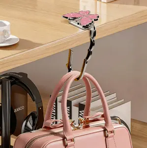 Butterfly Foldable Purse Hook for Table Portable Handbag Hanger for Desk Sparkly Bag Holder for Restaurants and Office Must Have Travel Accessory for Women Silver Butterfly Gift