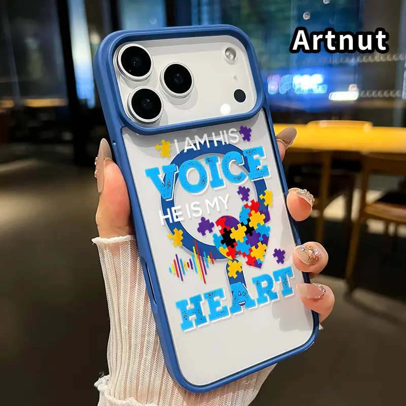 Magnetic Smartphone Case for iPhone 17 Pro Max - Autism Pattern, Acrylic Back, TPU Edges, Shockproof, Ultra-Thin Handheld Cellphone Protection Cover, Gift for Girls, Compatible with Mobile Devices, Wireless