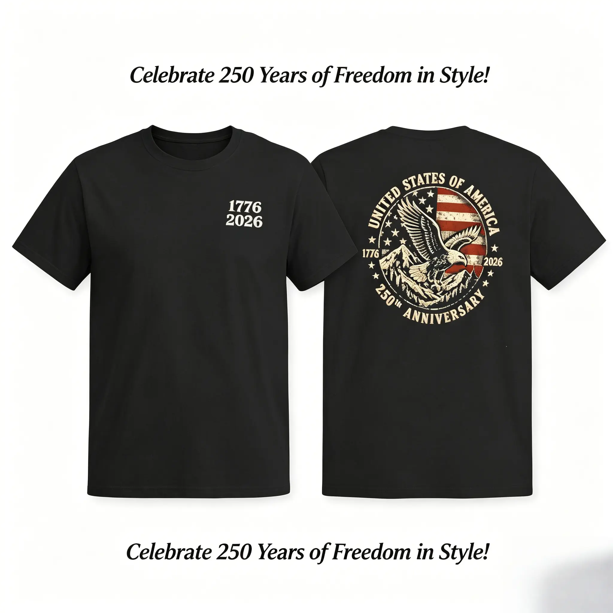 Vintage Eagle Dual Side Print Crewneck T Shirt Simple 1776 2026 Number Print Front Retro Eagle Graphic Back Basic Casual Short Sleeve Top For Daily Outdoor Wear Quick-Dry Athletic T-Shirts Breathable