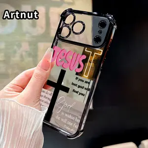 Clear Protective Four Corners Air Cushion Anti-drop Phone Case For iPhone 17 Pro Max 16 15 Plus Air 14 13 12 11 E Jesus Cross Message Pattern Premium Plated Cover Casing