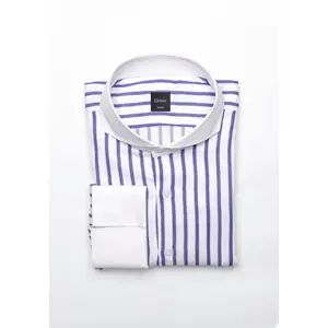 Purple Wide Stripes Soft Textured Pima Cotton Shirt - White Cutaway Extreme Collar & French Cuffs