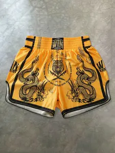 Men's Elastic Waist Muay Thai Shorts, Dragon Tiger Print, Y2K Street Style, Quick-Dry Satin Fabric, Summer Fashion