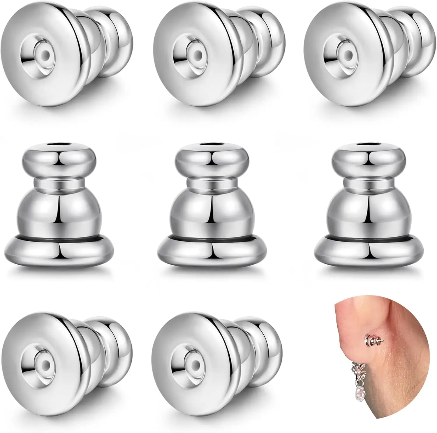 Locking Earring Backs for Studs,  18K   Earring Backs Replacements for Studs/Droopy Ears, Secure Locking Backing for  Ears ( 8 count)