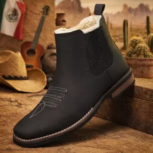Men's Fleece Lined Chelsea Boots Men's British Retro High-top Shoes