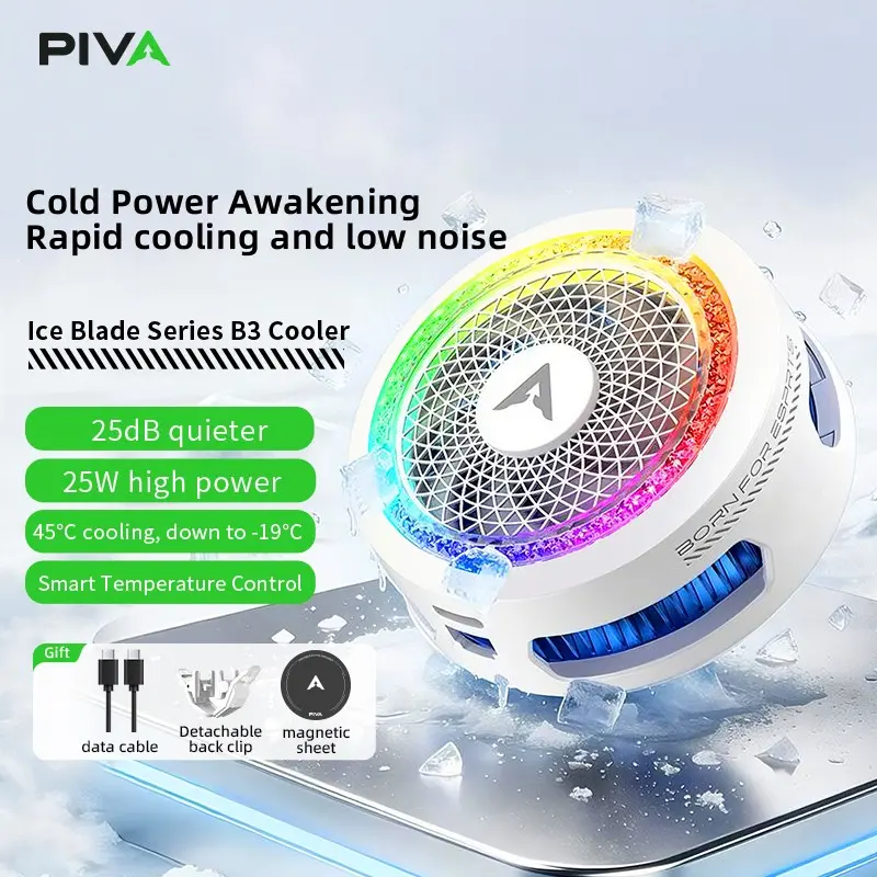 Piva B3 Phone Cooler Ice Blade Series, Cellphone Cooling, Magnetic Back Clip Semiconductor, Silent Cooling, Game Temperature Control, Live Streaming Tool, USB Portable Fan