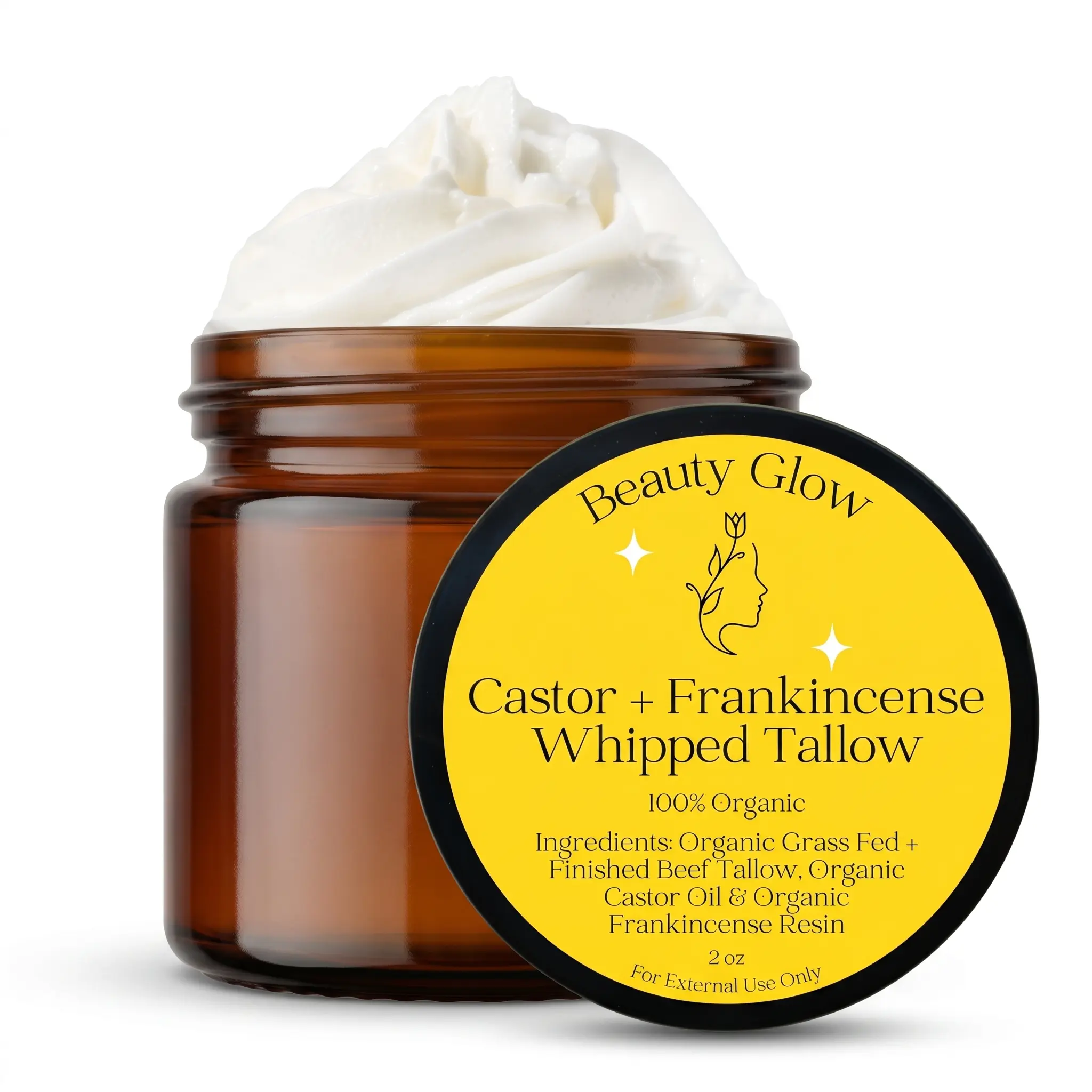 Frankincense & Castor Oil Beef Tallow Grass Fed & Finished Organic Moisturizer for Skin Hydrating & Nourishing for Cracked, Dry Skin Age Defying