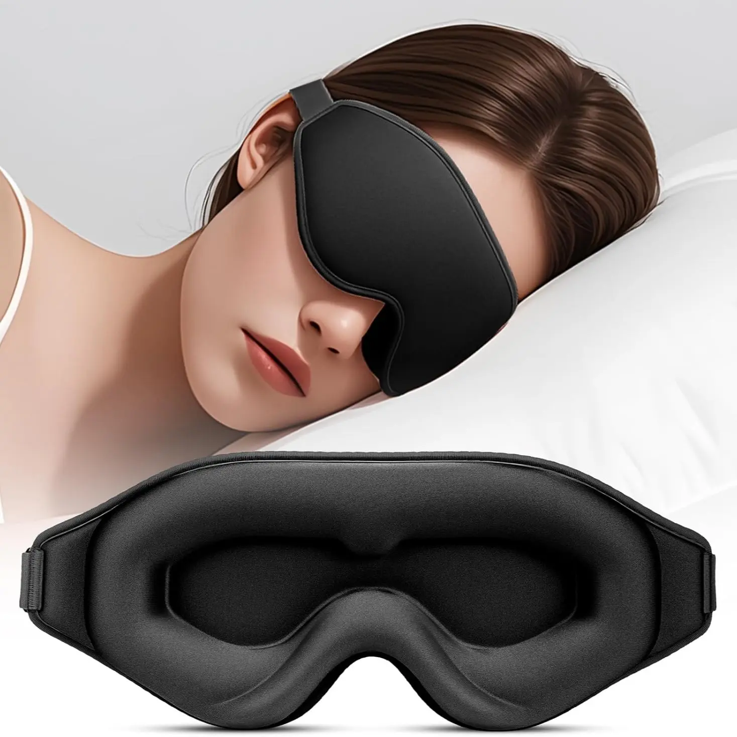 1PC Sleep Eye Mask, 3D Curved Design, Dual Layer Sponge Material, Blocks Light, Relaxes Body, Sleep Aid Products, Suitable for Travel, Naps, Night Sleep, Headband Sleep Mask