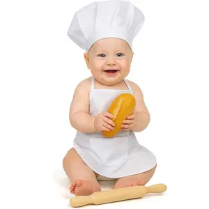2-piece baby chef costume set, baby clothing for newborn photography props, with adjustable chef hat and apron, white Outfits