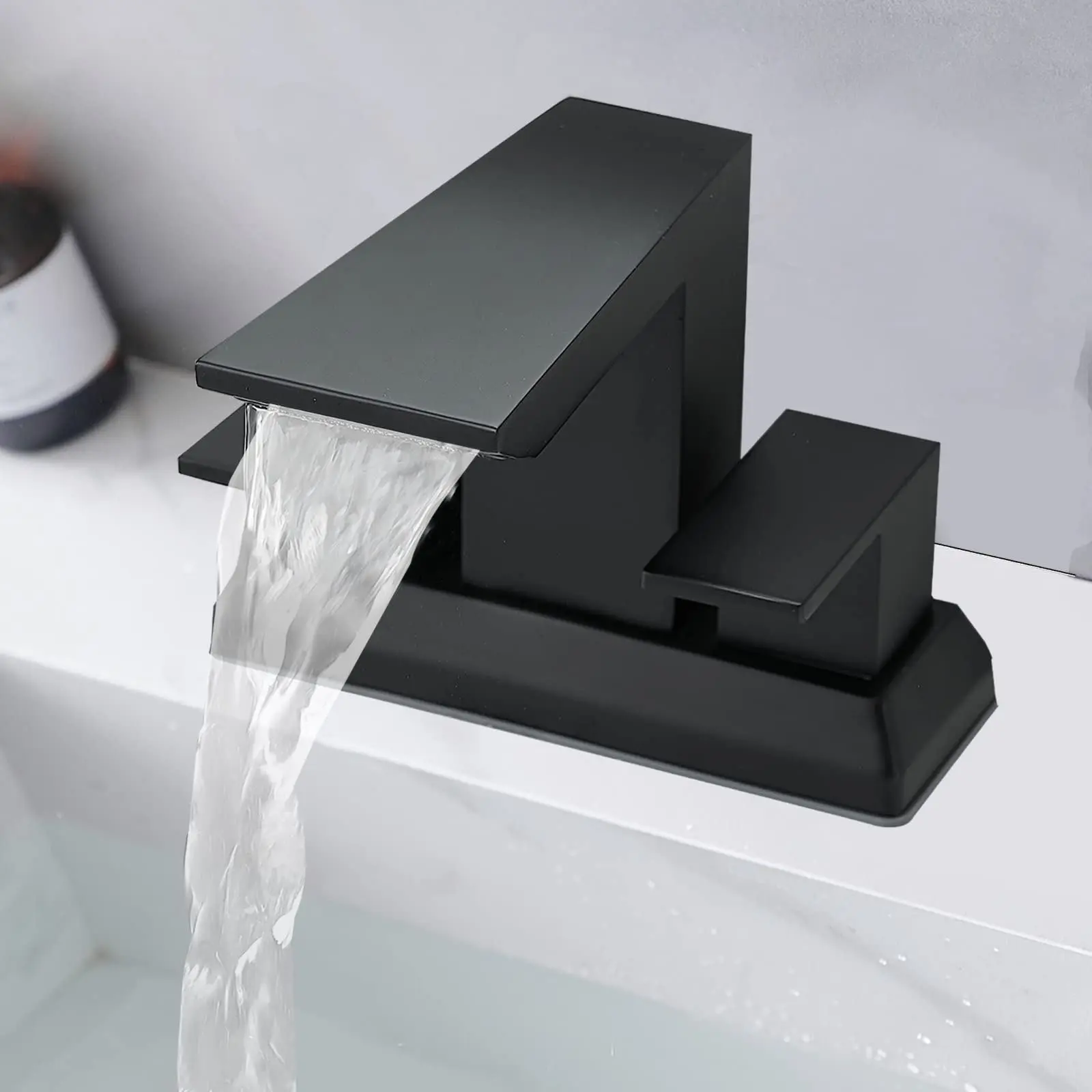 BESy Bathroom Sink Facuet Centerset 4 Inch Bathroom Faucet for 3 Holes, Matte Black Bathroom Vanity Faucet Set Two 2 Handles 3 Holes with cUPC Supply Hoses, Deck Mounted, Modern Classic