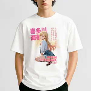 Marin Kitagawa Anime Graphic Tee My Dress-Up Darling Streetwear Oversized TShirt Shortsleeve for Otaku Fans Design Casual Cotton Menswear Top Crop Top Love Pink Stylish Tropical Chainsaw Power Chainsaw