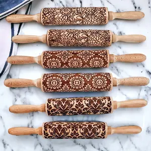 Rolling Pin For Cookies | Embossed Rolling Pins for Sugar Cookies | Wooden Rolling Pin with Designs | Cookie Cutters | Wood Rollin pin for Baking | Rolling Pin Wooden