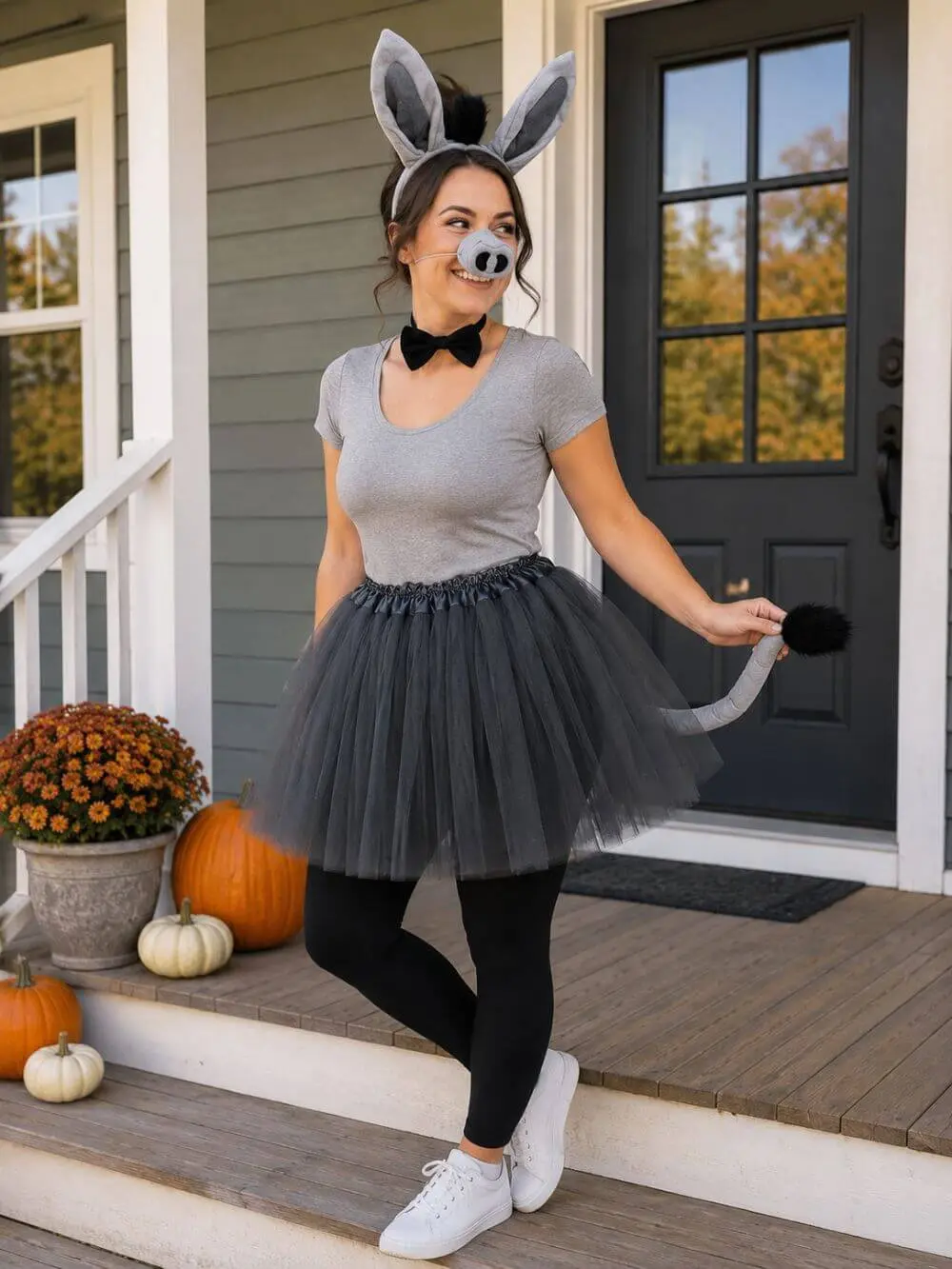 Women's Gray Donkey Costume Set for Adults & Plus Size – Donkey Ears Headband, Nose, Tail & Tutu Skirt – Fun Dress-Up Outfit