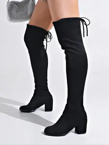 New High Heel over Knee Boots for Women, Fashionable Boots, Fashion Casual Velvet Ankle Booties, Fall & Winter Pointed Toe Rubber Sole Shoes