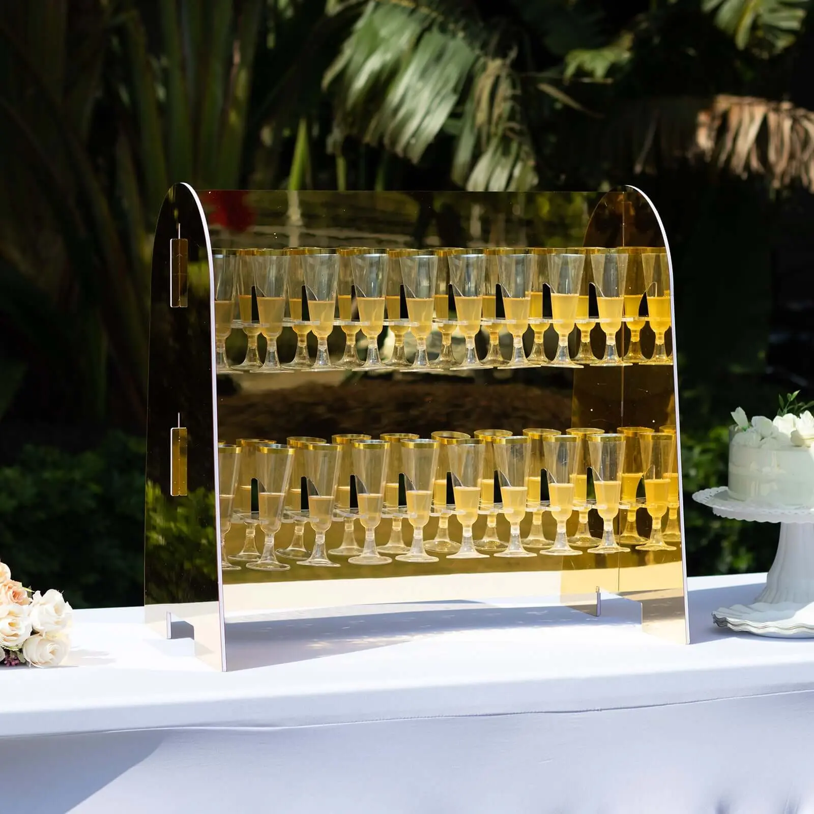 Gold Table Top Display 2-Tier Champagne Glass Holder Stand - Modern Stemware Rack with 18 Hooks, 25" Height for Events, DIY Bars (Home, Festive, Wedding Supplies)