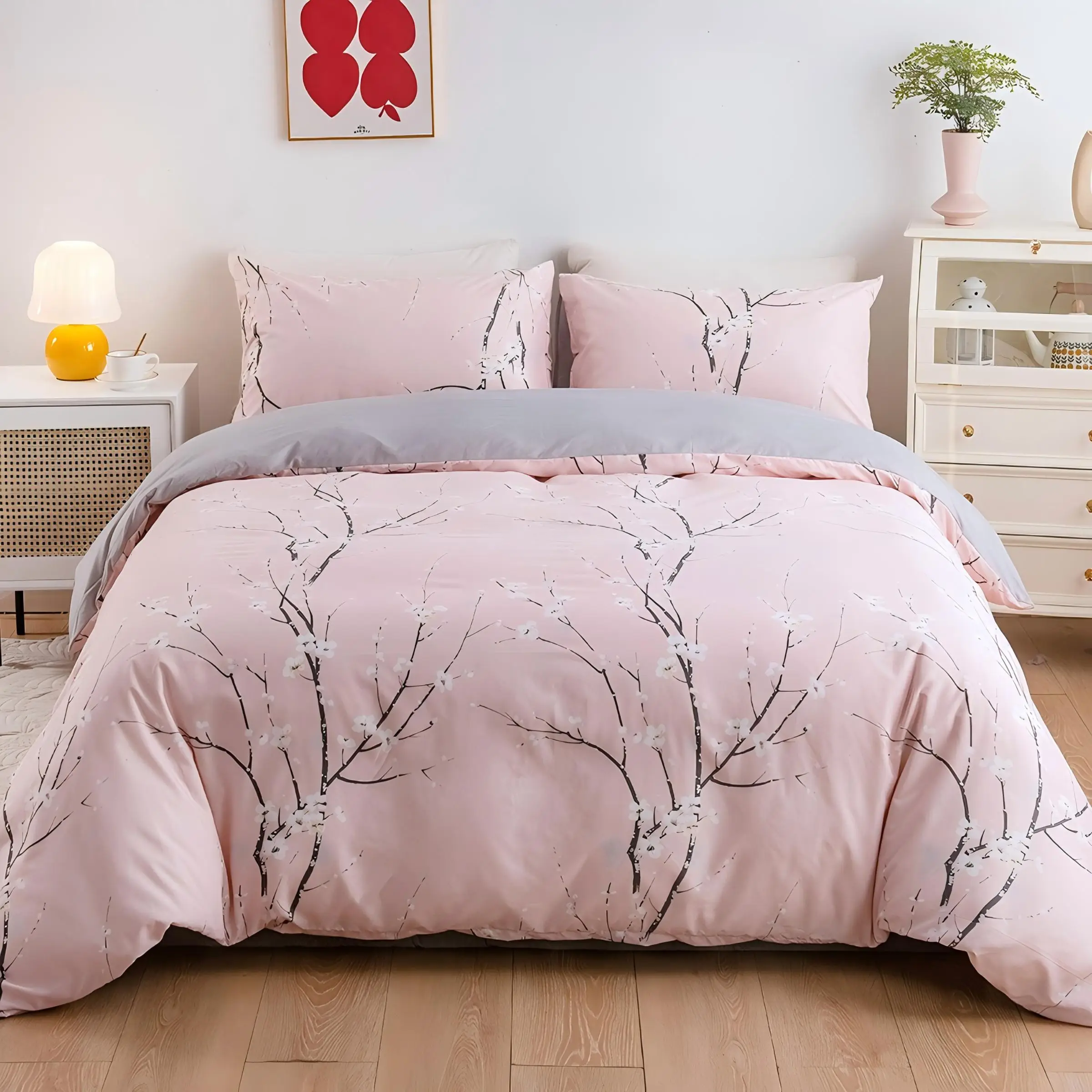 Floral Pattern Duvet Cover Set, 2/3 Counts/set Including 1 Duvet Cover & 1/2 Pillowcase without Filler, Decorative Duvet Cover, Soft Comfortable Beddi
