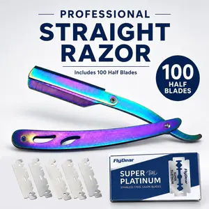 Professional Barber Straight Razor for Men–Colored Straight Edge Razor+100 Safety Blades Included Sleek Reusable Stainless Steel shaving gear easy replacement manual shaver kit beard sharp handheld razor blade daily groom travel razorkit Matte Durable men
