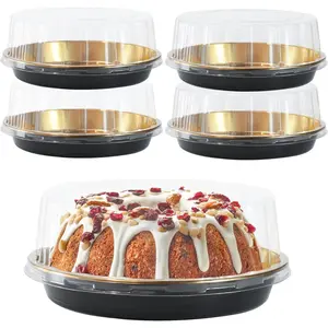 5pcs Round Cake Pies Carriers 11 Inch Plastic Disposable Cake Containers with Dome Lids Clear Bundt Cake Boxes Sandwich Trays