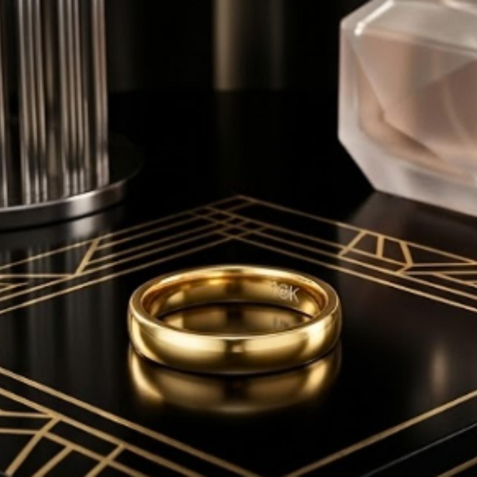 18K gold wedding ring, 5mm thick band, semi-circular shape, comfortable design suitable for both men and women