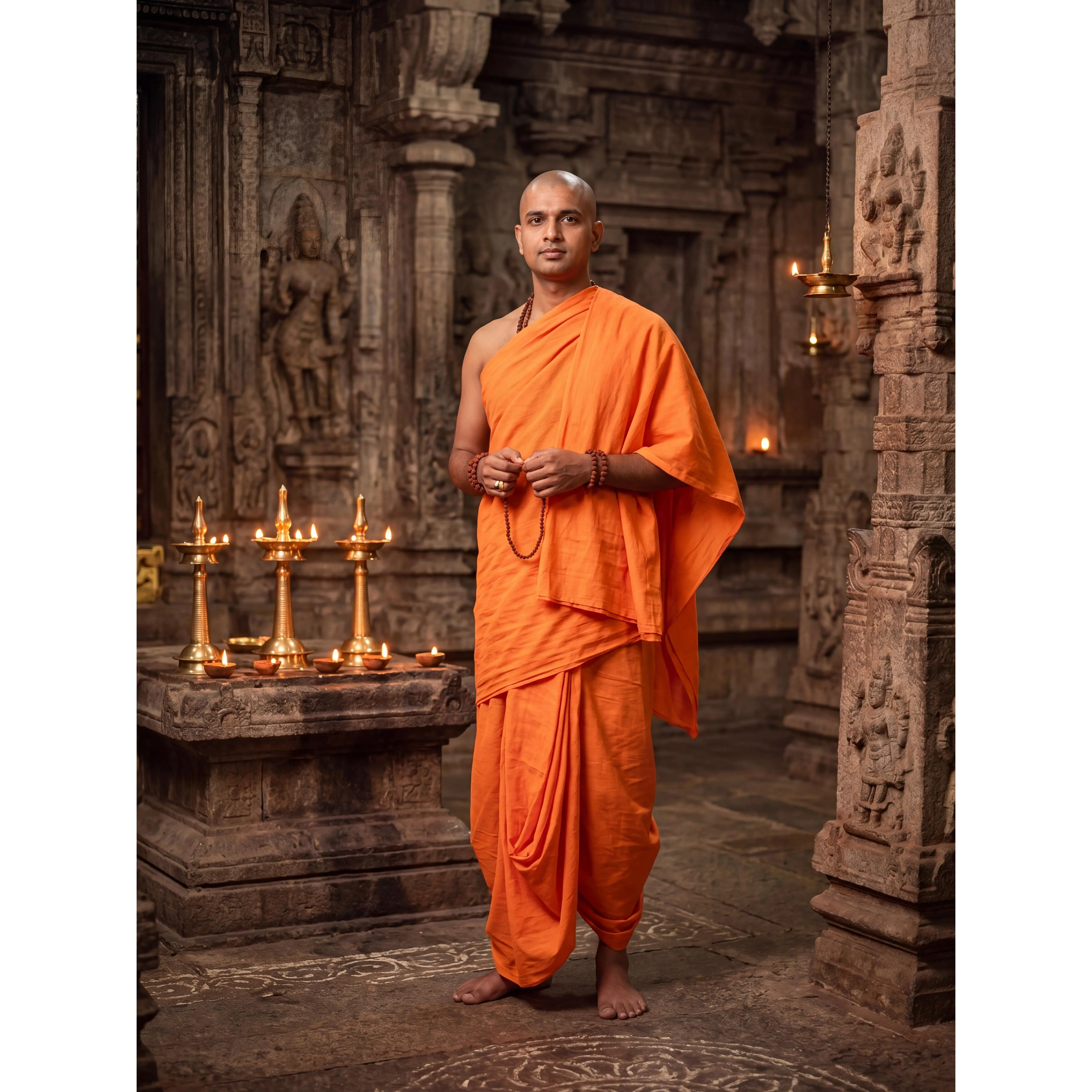 Saffron Cotton Dhoti Chadar Set