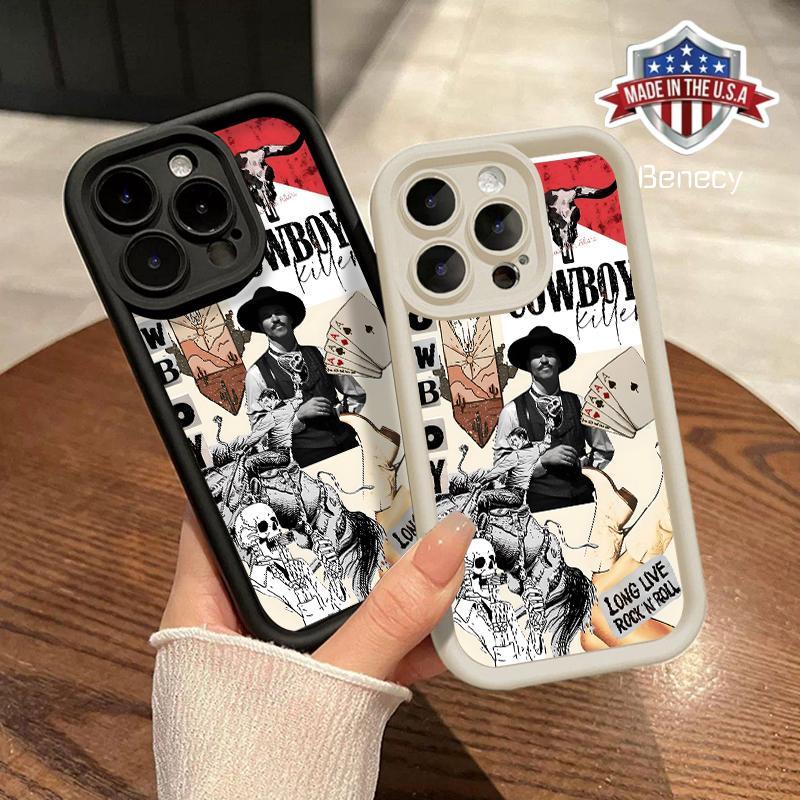 Western Culture Cowboy Pattern Phone Case for iPhone 16 15 14 Pro Max 13 12 11 XR XS Plus Shockproof Full Camera Protection Durable slim Silicone Cover Protective Screen Protector