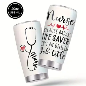 Nurse Fun Monologue Printed Water Cup with Straw Cover, 1 Piece of 20 Oz Stainless Steel Insulation Cold Water Cup, Double Layer Vacuum Cup