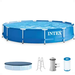 Intex 12'x30" Swimming Pool w/ Pump, Pool Ladder for 42” Wall, & 12’ Cover Intex 12'x30" Swimming Pool w/ Pump, Pool Ladder for 42” Wall, & 12’ Cover