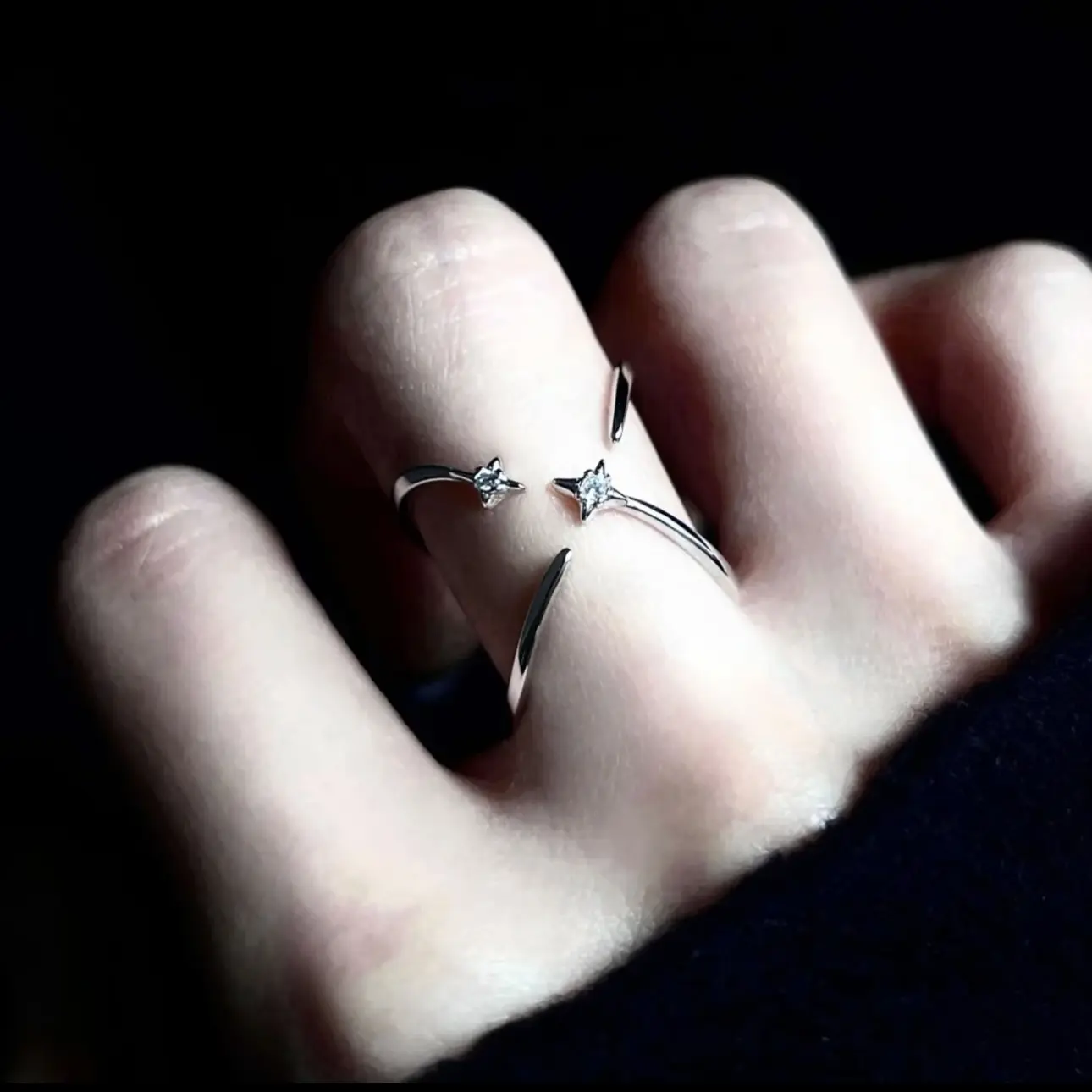 Dainty "Orbit" North Star Adjustable Open Stackable Ring, Reversible Sparkling Cubic Zirconia Copper Alloy Celestial Galaxy Fashion Jewelry, Gift for Men & Women Everyday Wear
