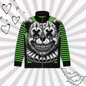 DreamSage Grinning X-Eyed Clown Zip Jacket Striped Fitted Long Sleeve Casual Autumn Medium Length Unisex Soft Cotton-Feel GRS Certified
