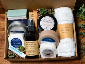 Men's Spa Gift Set with Homme Fatal Aftershave, Shea Body Butter, Body Soap, and More - Brush, Friend